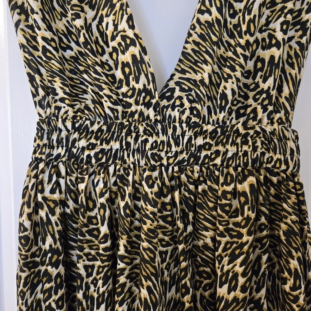 AMERICA & BEYOND Leopard Print Maxi Dress / Coverup With Stretch Waist Size Smal